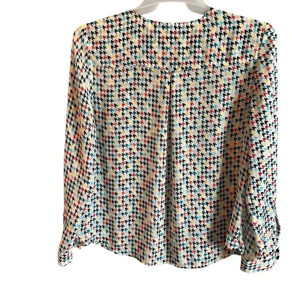Women Liz Claiborne Sheer Long Sleeve Multicolor Abstract Blouse XL Petite - Picture 2 of 6